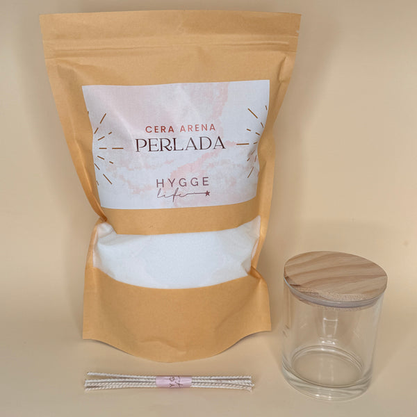 Kit cera arena blanca con recipiente, mechas y Hygge box para regalo!