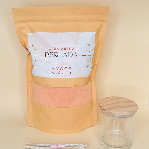 Kit cera arena con recipiente y mechas/ color coral