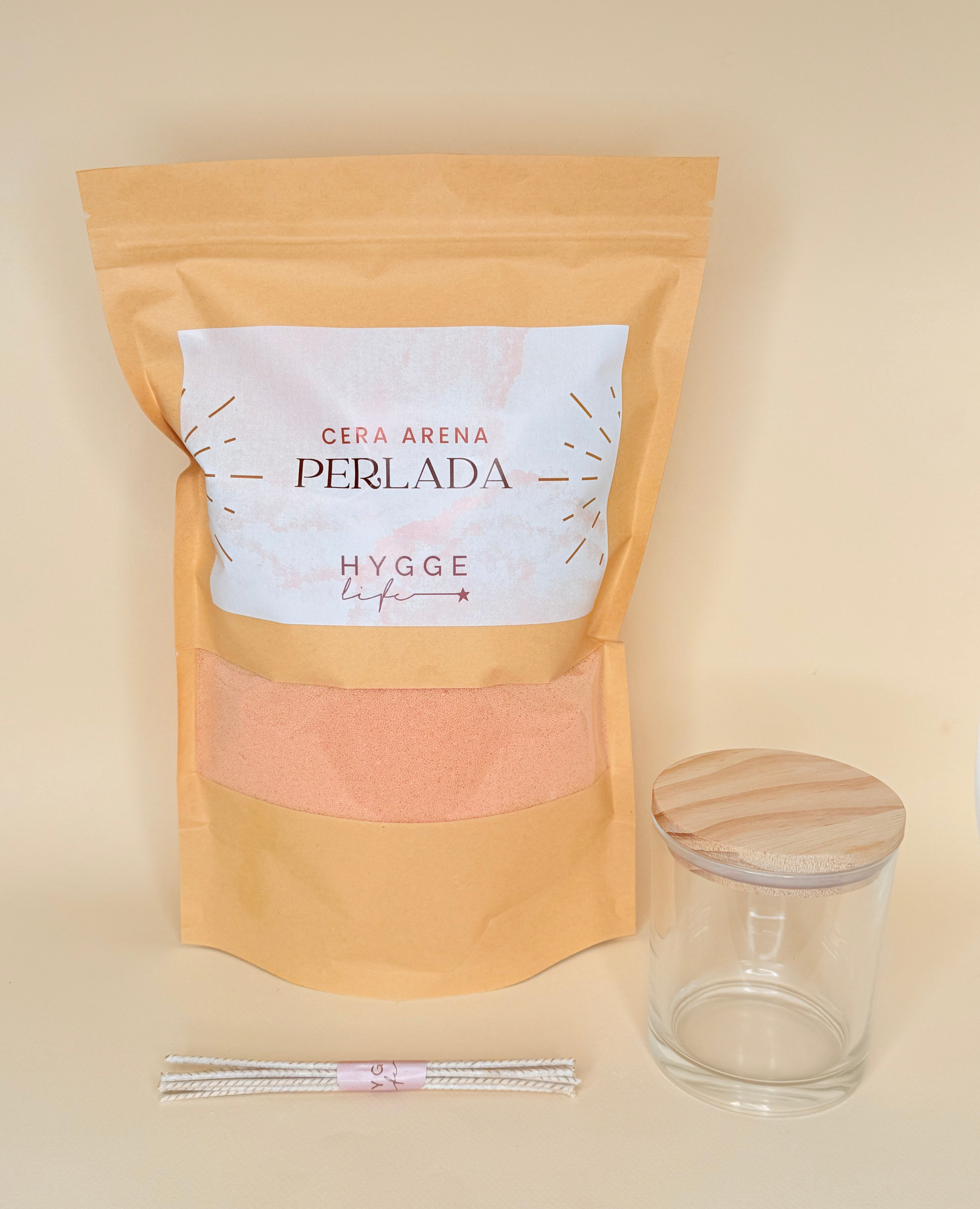 Kit cera arena con recipiente y mechas/ color coral