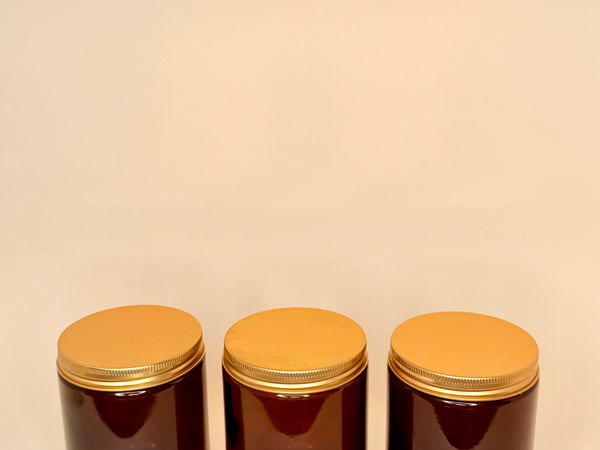 Frascos De Vidrio Ámbar Tapa dorada 200ml
