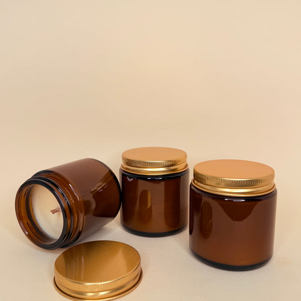 Frasco de vidrio ámbar/ tapa dorada 100 ml