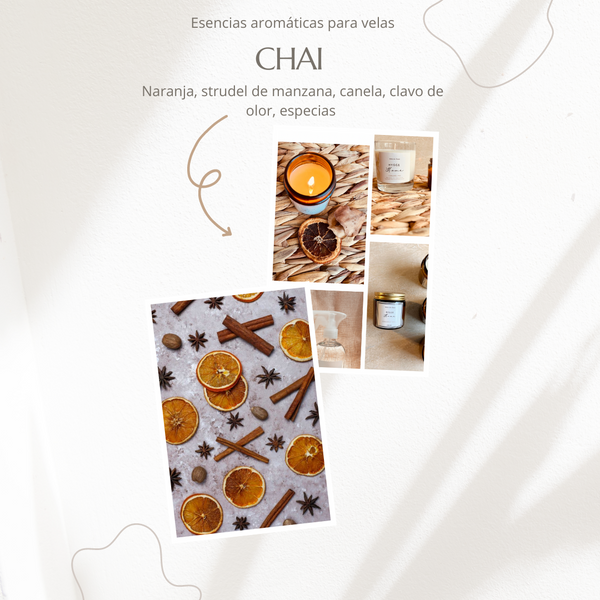 Fragancia Chai para VELA de soya  : Naranja, canela y especias