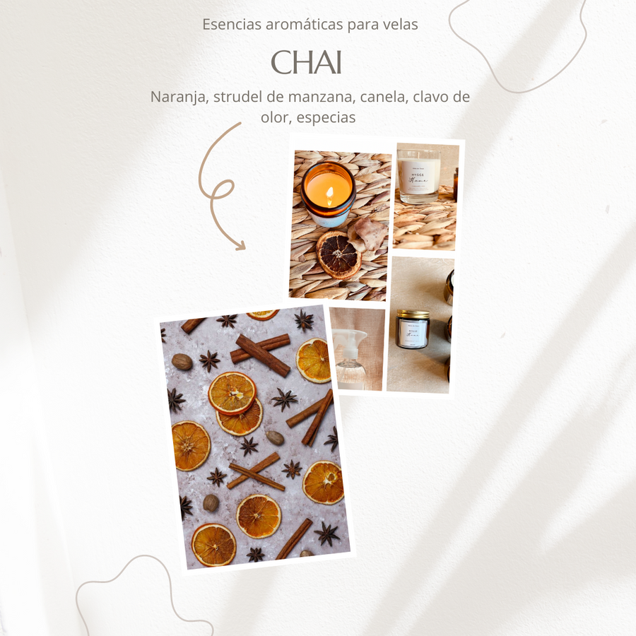Fragancia Chai para VELA de soya  : Naranja, canela y especias