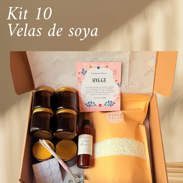 Kit Completo para Elaboración de Velas de Soya - 10 Envases de Vidrio Ámbar