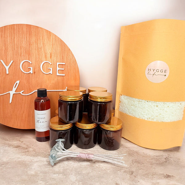 Kit Completo para Elaboración de Velas de Soya - 10 Envases de Vidrio Ámbar